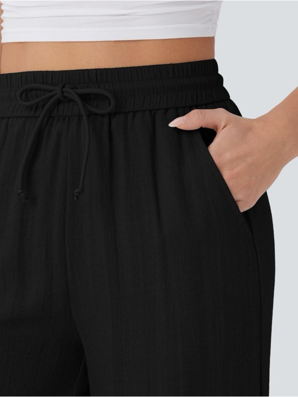 HALARA High Waisted Drawstring Wide Leg Baggy Casual Linen-Feel Pants M Tall - Picture 4 of 11
